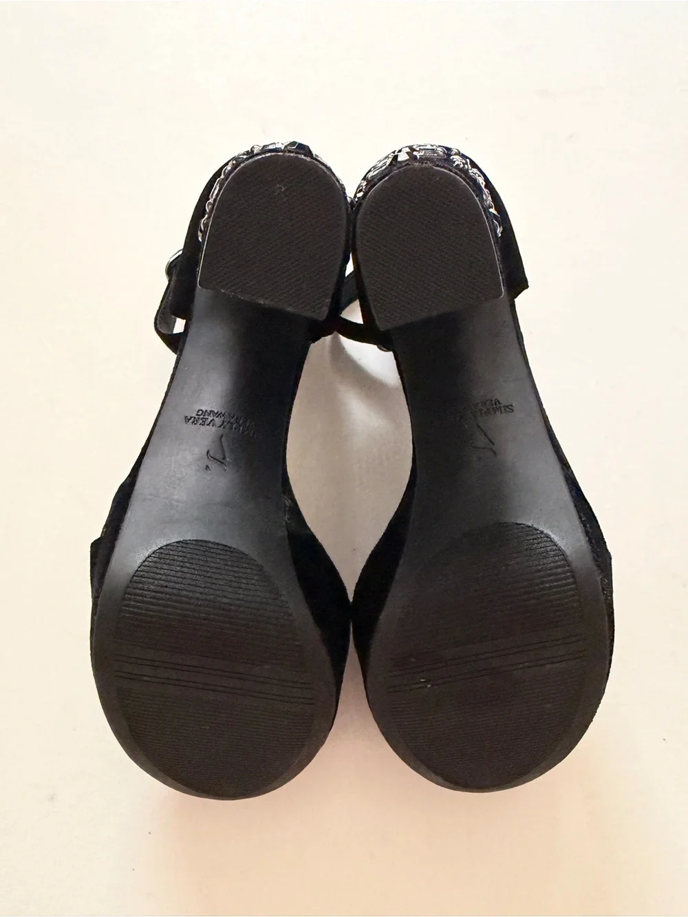 Simply VW Velvet Platform Block Heels with Jewel Accents